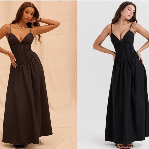 HOUSE OF CB 'Lova' Black Corset Maxi Dress NWOT - Picture 1 of 10